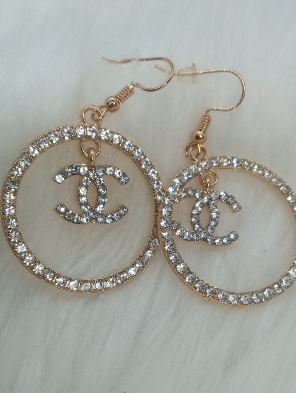 BEDAZZLED GOLD TONE HOOPS LETTER C - Picture 5 of 5